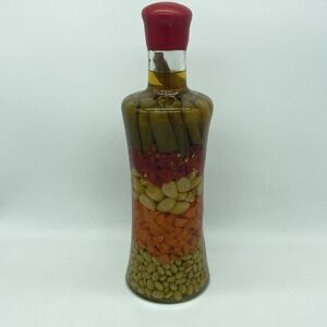 Vintage Vinegar Infused Decorative 12" Glass Bottle Filled With Vegetables